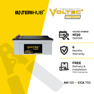 [ FREE INSTALLATION ] Bateri Kereta N120 (130F51) | Voltec Hybrid WET | Lorry Boat Truck Boat Batter