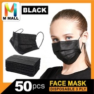 M MALL 50PCS Face Mask Disposable 3ply Face Mouth Mask Filter (BLACK)