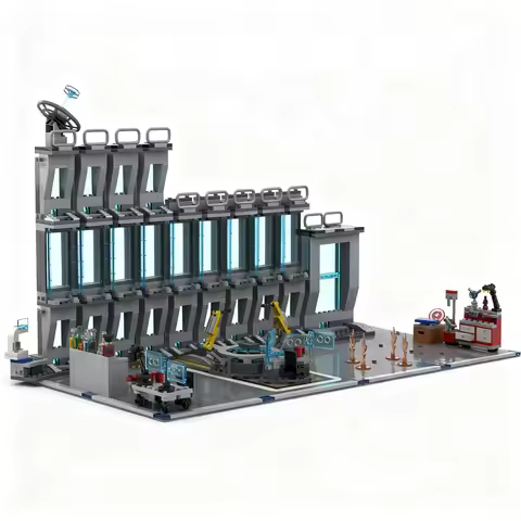 1271pcs MOC Diorama Hall Armor V2 Super Heroes Marvelal Iron Model Building Blocks Architecture Chri