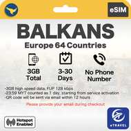 eSIM Balkans Bosnia Georgia Albania Montenegro Moldova North Macedonia Unlimited Data | eTravel