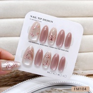 10PCS Cat Eyes Handmade Press on Nails Shiny Fake Nails with Jelly Sticker FM104