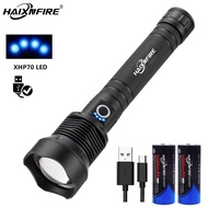 Haixnfire H007 8000 Lumens Xhp70.2ที่แข็งแกร่งไฟฉายซูม Led ที่ดีที่สุดตั้งแคมป์กลางแจ้งเครื่องชาร์จ