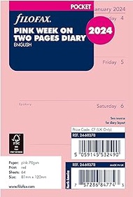 Filofax Calendar Diary Refill, Pocket Size, Week-to-View, Pink Paper, Unruled, English, 2024 (C68278-24)