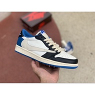 Travis Scott x Fragment x AJ1 Rendah OG SP "Biru Tentera" Kasut Latihan Kilat Spikeback Hiroshi Fuji