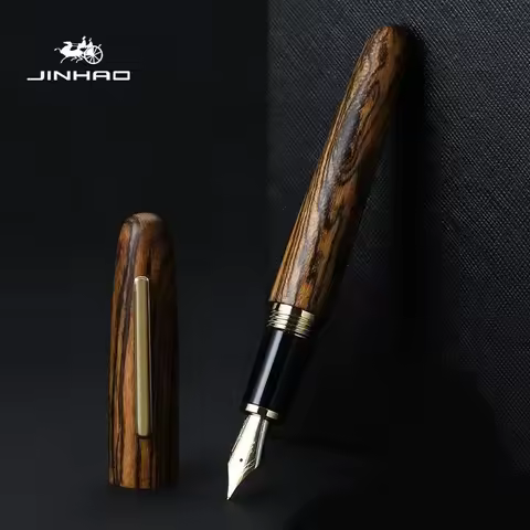 Jinhao 9056 Natural Wood Handmade Fountain Pen M/F Nib Gold Clip Ink Pen Stationery Business Office 