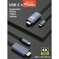 USB C to HDMI Cable 4K 2M Type-C to HDMI Cord Thunderbolt 3/4 Compatible for Phone Tablet Laptop Mac