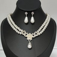 Pearl Necklace Earring Jewelry Set For Women Bridal Jewelry Set Diamond Pearl Necklace Earrings Wedd