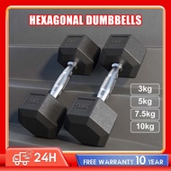 Dumbbells Hexagon 3 kg. 7.5 kg. PVC Hex Rubber Dumbell Fix