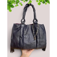 Dark blue genuine leather bag with purple light, brand RENOMA Paris, bottom size 30, height 27