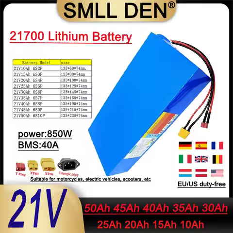 Lithium battery pack 21700 21V 10Ah 15Ah 20Ah 25Ah 30Ah 35Ah 40Ah 45Ah 50Ah 7S2P-10P 850W high-power