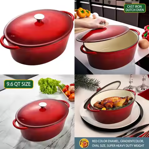 Vivicreate 9.6 QT enamel cast iron dutch oven, red gradient color,cast iron pot (9.6 QT)