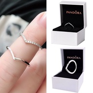 100% Original Pandora V Shape Ring Promise Ring 925 Silver Wedding Engagement Ring Cubic Zirconia Di