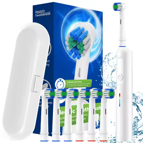 Portable Rotating Electric Toothbrush with 3 Modes, 6 Brush Heads and 2 Min Timer, Compatible with O