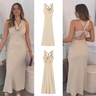 Beige Sexy Back Long Dress 76017 (TA)