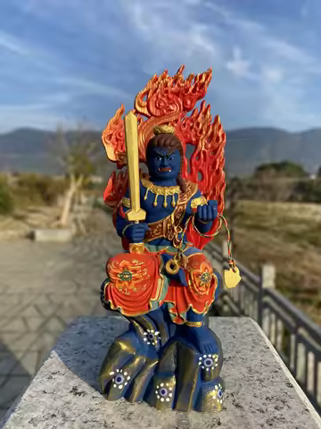 Hand Painted Gilded Fudo Myoo Acalanatha Statue Sculpture Buddhist Wrathful Deity Figurine Ornament 