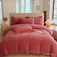 Factory Direct Supply New Comfortable High-Weight Embroidered Milk Velvet Four-Piece Set9Heavyweight