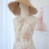 掛脖連身裙 長款印花連身裙 派對連身裙 新娘伴娘連身裙 婚禮連身裙