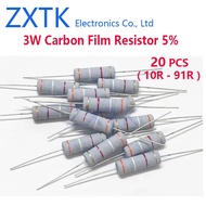 20PCS 3W Carbon Film Resistor 5% color ring 10-91 ohm 10R 12R 15R 18R 20R 22R 24R 27R 30R 33R 36R 82