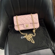 香奈兒 23S 櫻花粉紅色 羊皮 山茶花調節扣 CHANEL