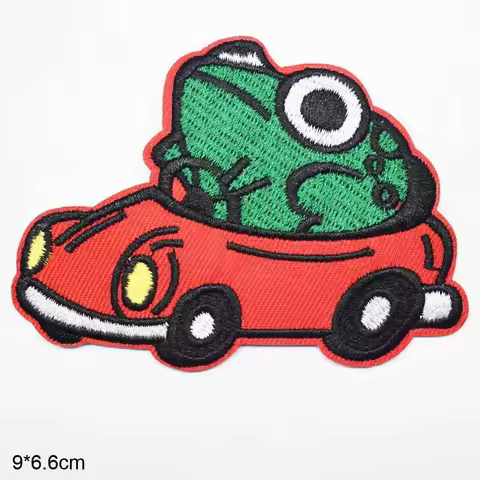 Cute Driving Frog Animal Iron On Embroidered Clothes Patches For Children Child Clothing Stickers Ga