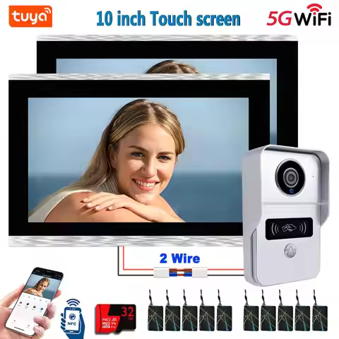 1080P 5G WiFi 2 Wire Tuya Smart Video Doorbell 10 Inch Touch Screen 32G Video Doorphone Intercom IC 
