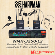 Harpman H-3250B Dual Channel UHF Wireless Microphone System with 2x Bodypack Transmitter c/w 2x Headset/Tie Clip Microphone