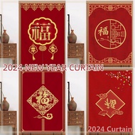 Chinese Style Fengshui Door Curtain Partition Curtain Bathroom Toilet Bedroom Door Curtain Koi Pattern Half Curtain[with Rod]