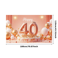Happy 40TH Birthday Banner Rose Gold Birthday Party Backdrop Balloon Decoration for Celebration Phot