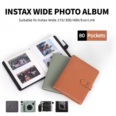 80 Pockets Instant Wide Photo Album | PU Leather Solid Color for Polaroid iType/600/SX70 & Fujifilm 