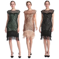 YXL Women's 1920s Gatsby Dress Long Fringe Vintage Sequin Art Deco Cocktail Flapper Dress with Sleeves