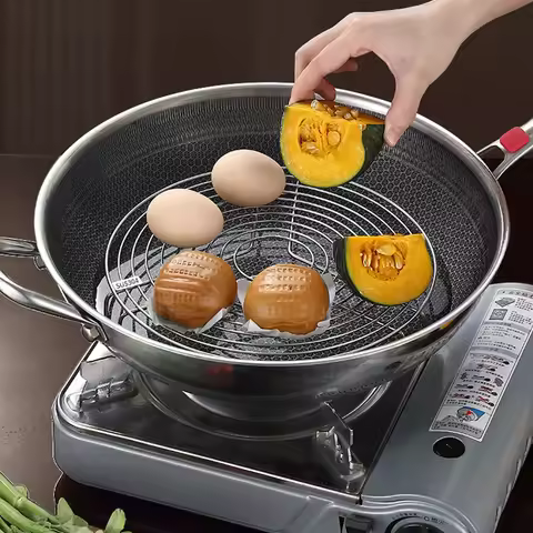304 Stainless Steel Round Steamer Rack Kitchen Multifunction Pot Steaming Tray Dumplings Eggs Grill