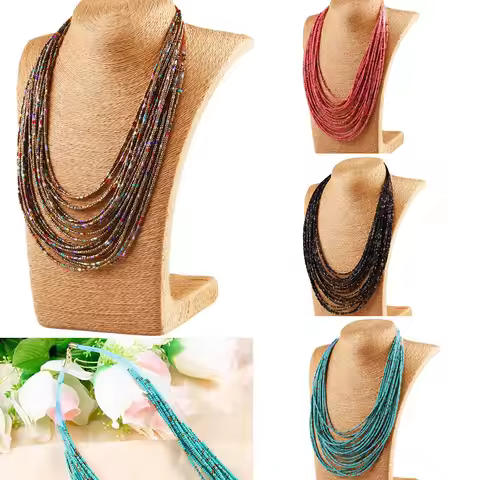 African Acrylic Beads Jewelry Sets Bohemia Necklaces Bangles Women Fashion Statement Multilayer Neck