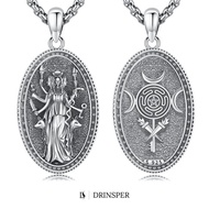 DRINSPERHee Necklace925Pure Silver Witch Goddess Hecate Pendant Necklace Ancient Greek Mythology Wit