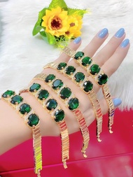 Lắc Tay Nữ Mạ Vàng 18k Mặt Đá Xanh Lá Xinh Đẹp (Freesize) - Lokalo -Dễ Phối Thời Trang - Hàng Xuất K