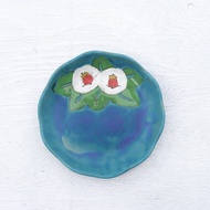 綠松石藍白菊花、綠葉菊花盤