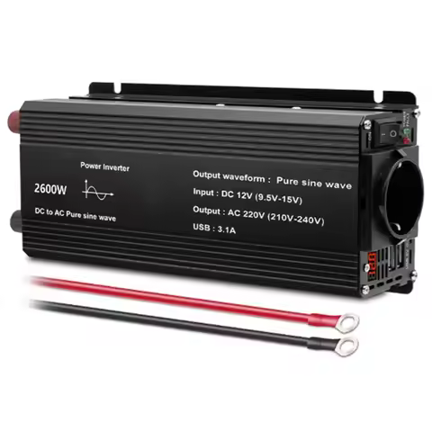 Pure Sine Wave Inverter 2600W DC 12V To AC 220V Voltage Transfer Converter Universal EU Socket Auto 