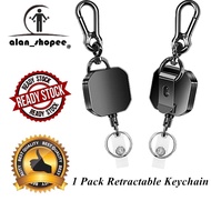 1 Pack Retractable Keychain, Heavy Duty Metal ID Badge Holder Key Reel, Carabiner Keychain with Belt