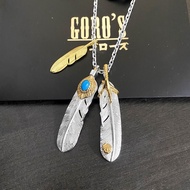 Takahashi goro's goro's Gold-Plated Eagle Claw Inlaid Turquoise Feather Necklace
