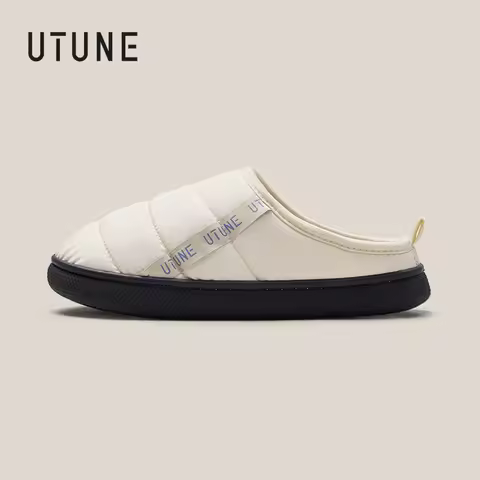 UTUNE Men's Winter Official Website Puffy Bread Shoes Indoor Round Toe Slippers Couple Down Fabric S