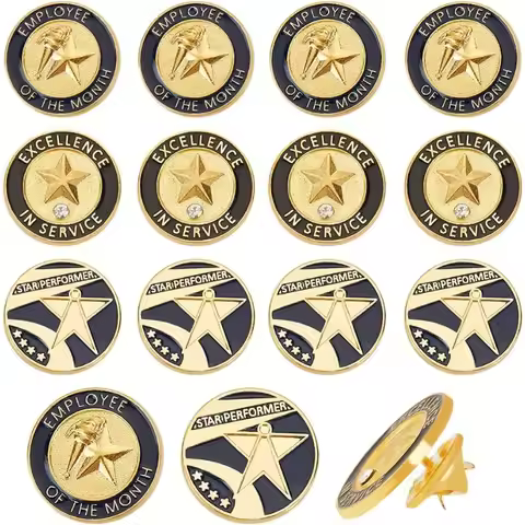 15Pcs 3 Styles Positive Reward Encourating Word Enamel Pin Golden Zinc Alloy Star Badge for Backpack