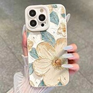 1pc Fashion Floral Print Perforated Straight Edge Black Painted Anti-Drop Phone Case Protective Cove