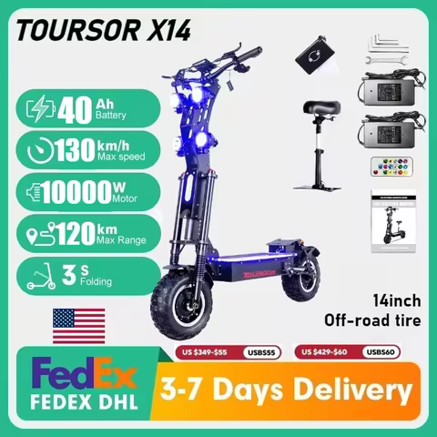 X13,14 USA 10000W Dual Motor 72v40ah Electric Scooter 14 Inch Tyres Max Speed 130km/h Range 120km Lc