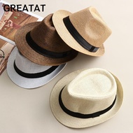 GREATAT Straw Panama Cap  Gangster Cap Wide Brim Jazz Dress Hat