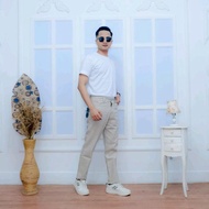 celana panjang pria katun kanvas twill premium Cowok Chino Distro Casual Slimfit Dewasa Kotak Hitam 