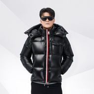 11💕 Three-Color Zipper Casual Hooded Glossy Thickened95%White Goose Down Down Jacket Men's Color Stripes down Jacket Men