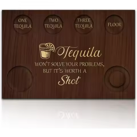Word Tequila Shot Glasses Serving Tray Wooden Flight Tray Glass Holder with Lemon Salt Rim Shot Glas