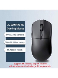 Ajazz無線遊戲滑鼠 65g 超輕量級 支援4k 返回 Paw3395；適用於中大手型,辦公室,遊戲（不包括4k接收器）。aj139pro 4k黑色