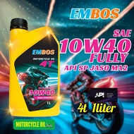 EMBOS 4T 10W40 Fully Synthetic Motorcycle Engine Oil API SP JASO MA2 Minyak Hitam Motosikal