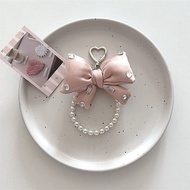 Ins Chanel Bow Pearl Mobile Phone Pendant Lanyard Beaded Keychain Portable Wrist Bag