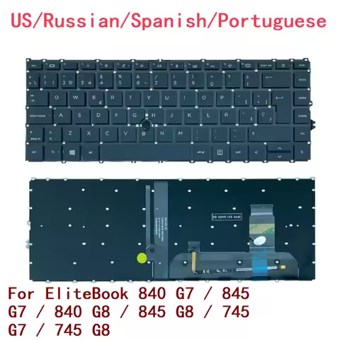 New US Russian Spanish Portuguese Laptop Backlit Keyboard For HP EliteBook 840 G7 / 845 G7 / 840 G8 